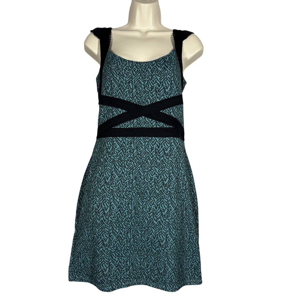 Free People Knit Bodycon Dress Cap Sleeve Teal Black - S